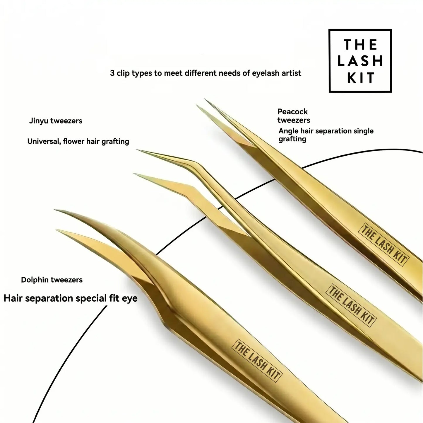 3 Pc Premium Gold Eyelash Extension Tweezer Set