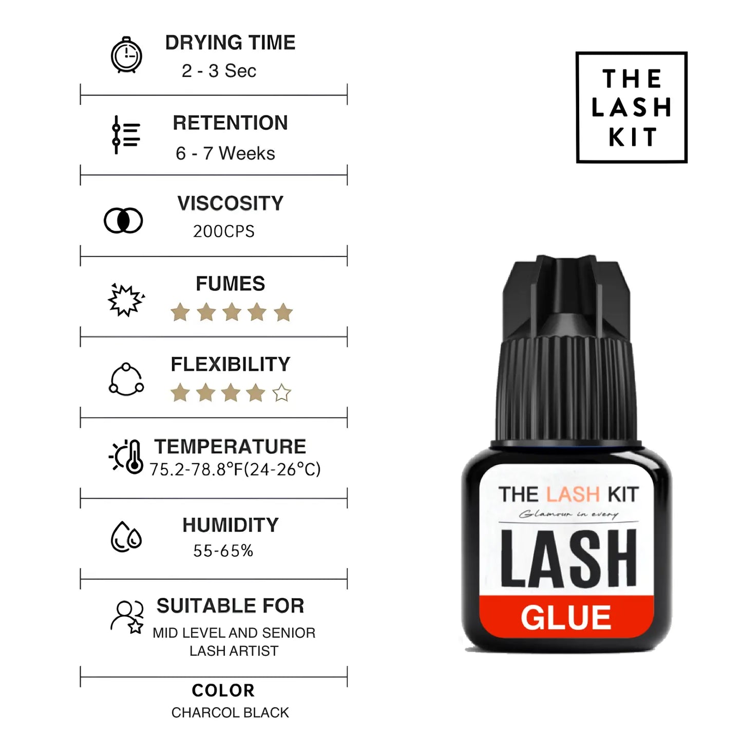 Achieve salon-perfect, long-lasting lashes with The Lash Kit Professional Lash Glue! This ultra-strong adhesive offers a secure hold for up to 7 weeks, making it ideal for professionals and advanced users. Its transparent, low-irritation formula ensures invisible bonding while the fast-drying design saves time during application.