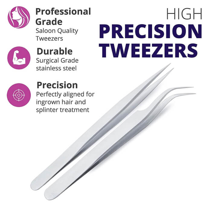 Stainless Steel Eyelash Tweezers for Eyelash Extensions - Pack of 2