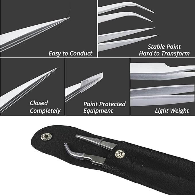 Stainless Steel Eyelash Tweezers for Eyelash Extensions - Pack of 2