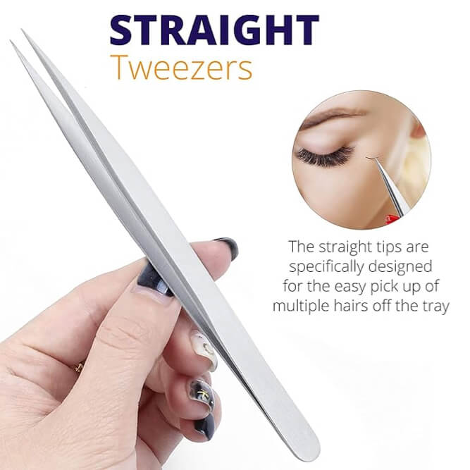 Stainless Steel Eyelash Tweezers for Eyelash Extensions - Pack of 2